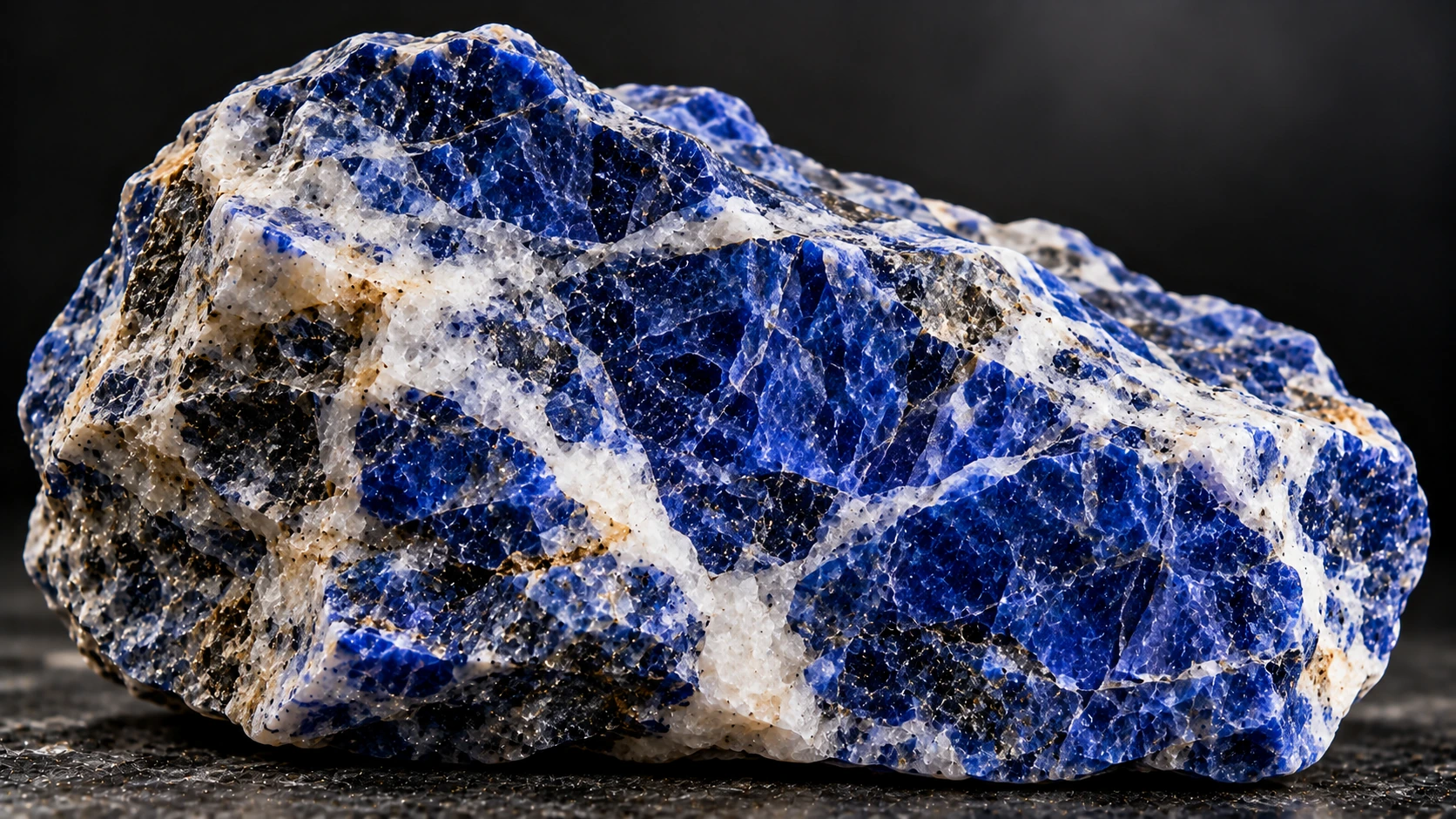 Sodalita natural azul en bruto con zonas blancas