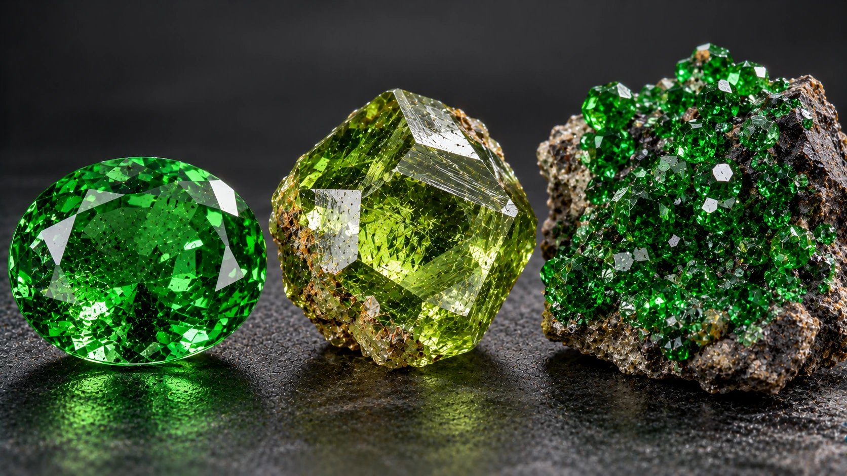 Diferentes variedades naturales de granate verde